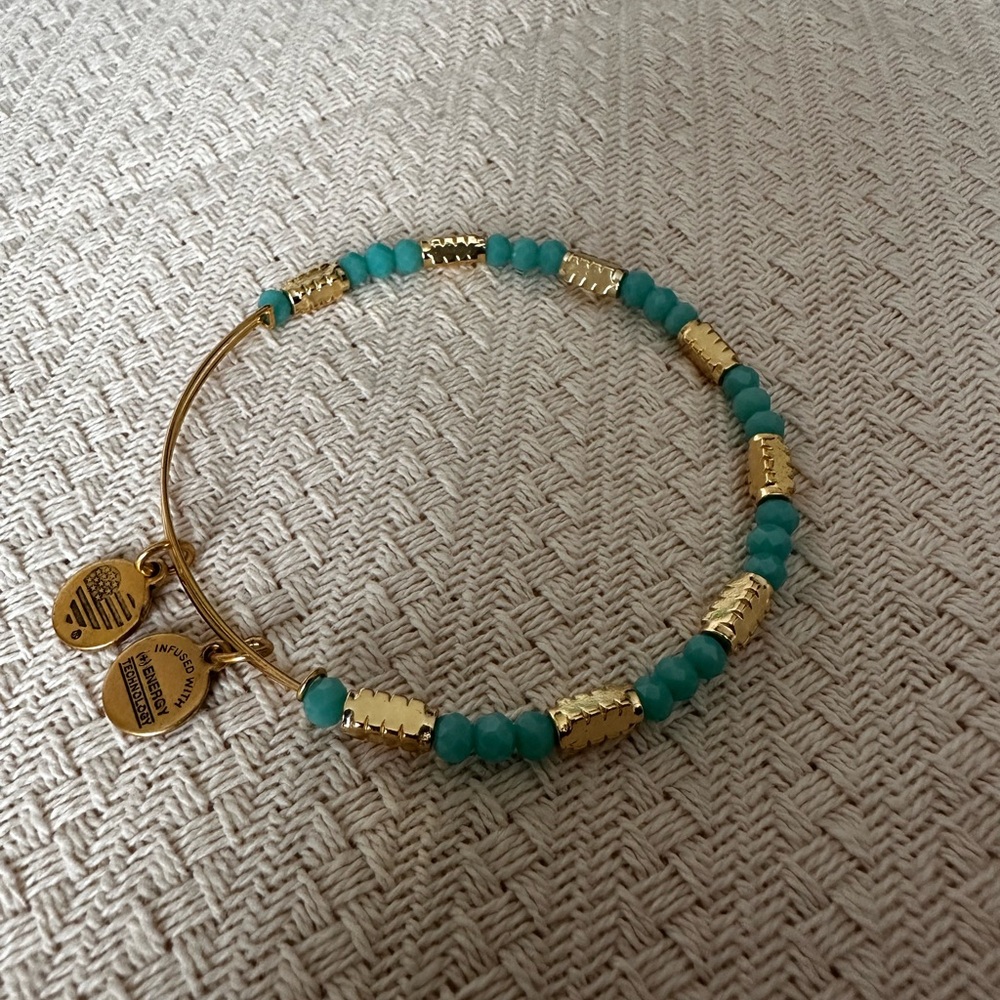 Alex and Ani Gold and Turquoise Beaded Bracelet